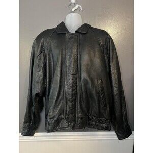 Marc New York Jacket Mens XL Black Leather Quilted Lined Bomber YKK Zip Pockets